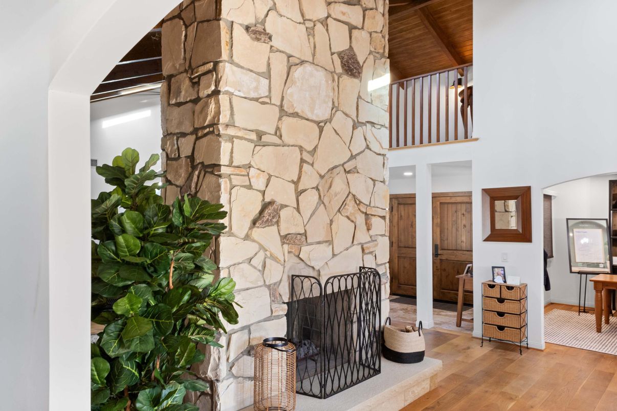 Fireplace, Interior, Stone Walls, Wood Texture Flooring