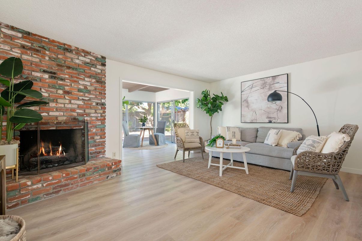 Fireplace, Interior, Living room, Stone Walls, Wood Texture Flooring