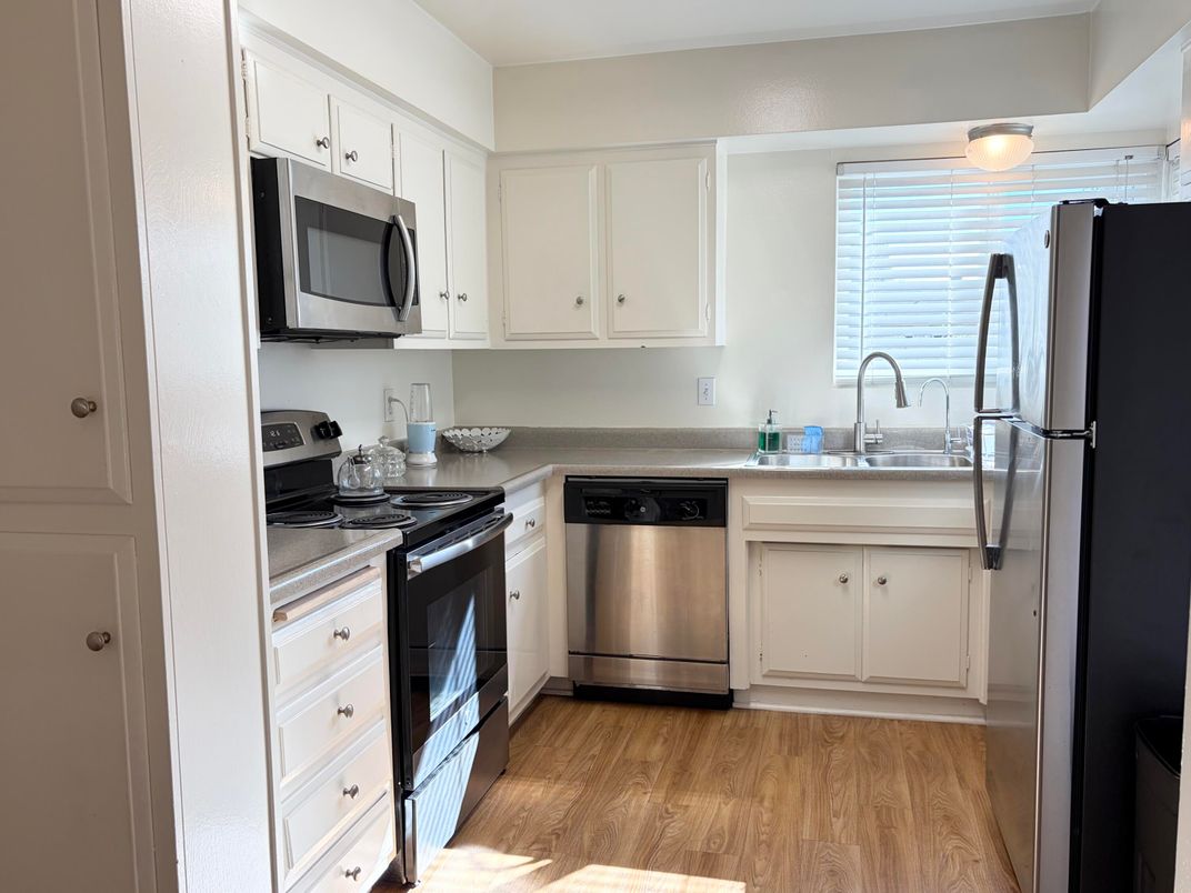 Interior, Kitchen, Stainless Steel Appliances, Wood Texture Flooring
