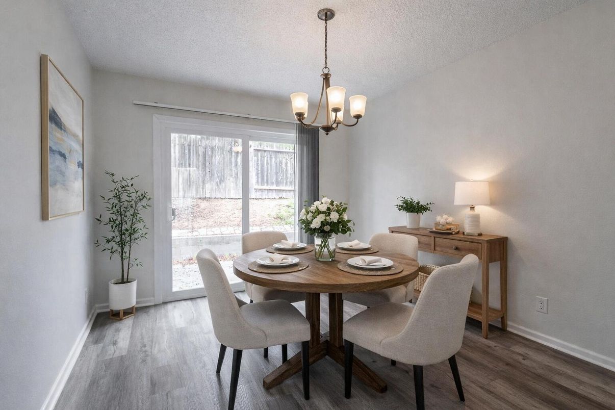 Chandelier, Dining room, Interior, Wood Texture Flooring