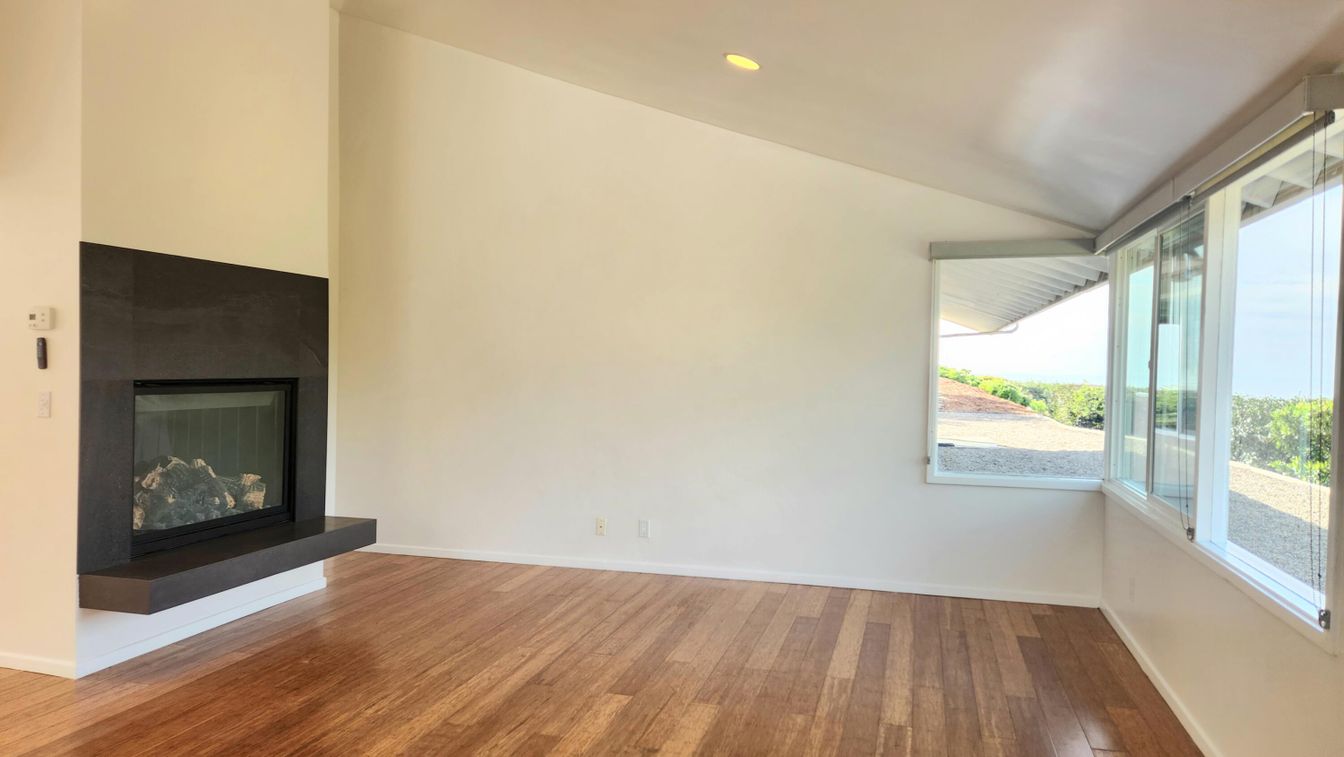 Empty room, Fireplace, Interior, Recessed Lighting, Wood Texture Flooring