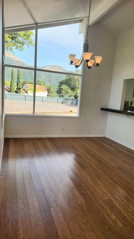 Chandelier, Empty room, Interior, Wood Texture Flooring