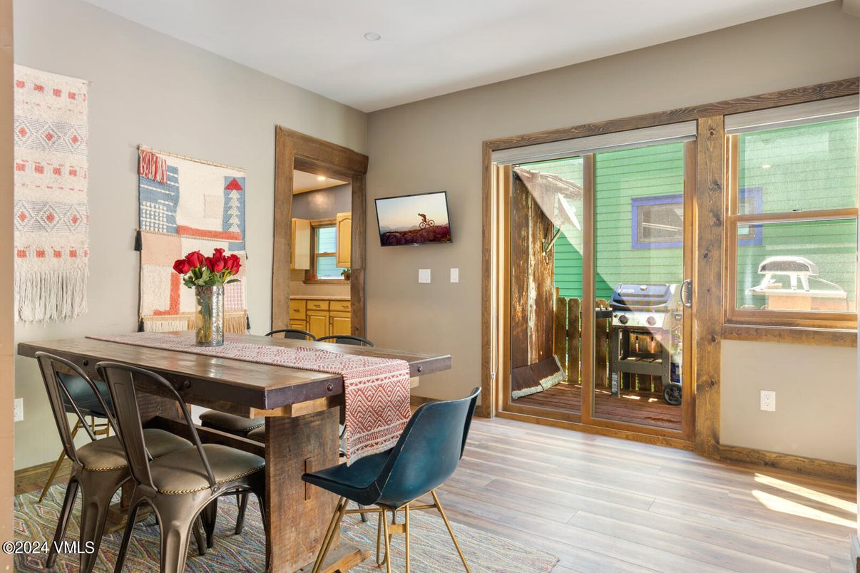 Dining room, Interior, Recessed Lighting, Wood Texture Flooring