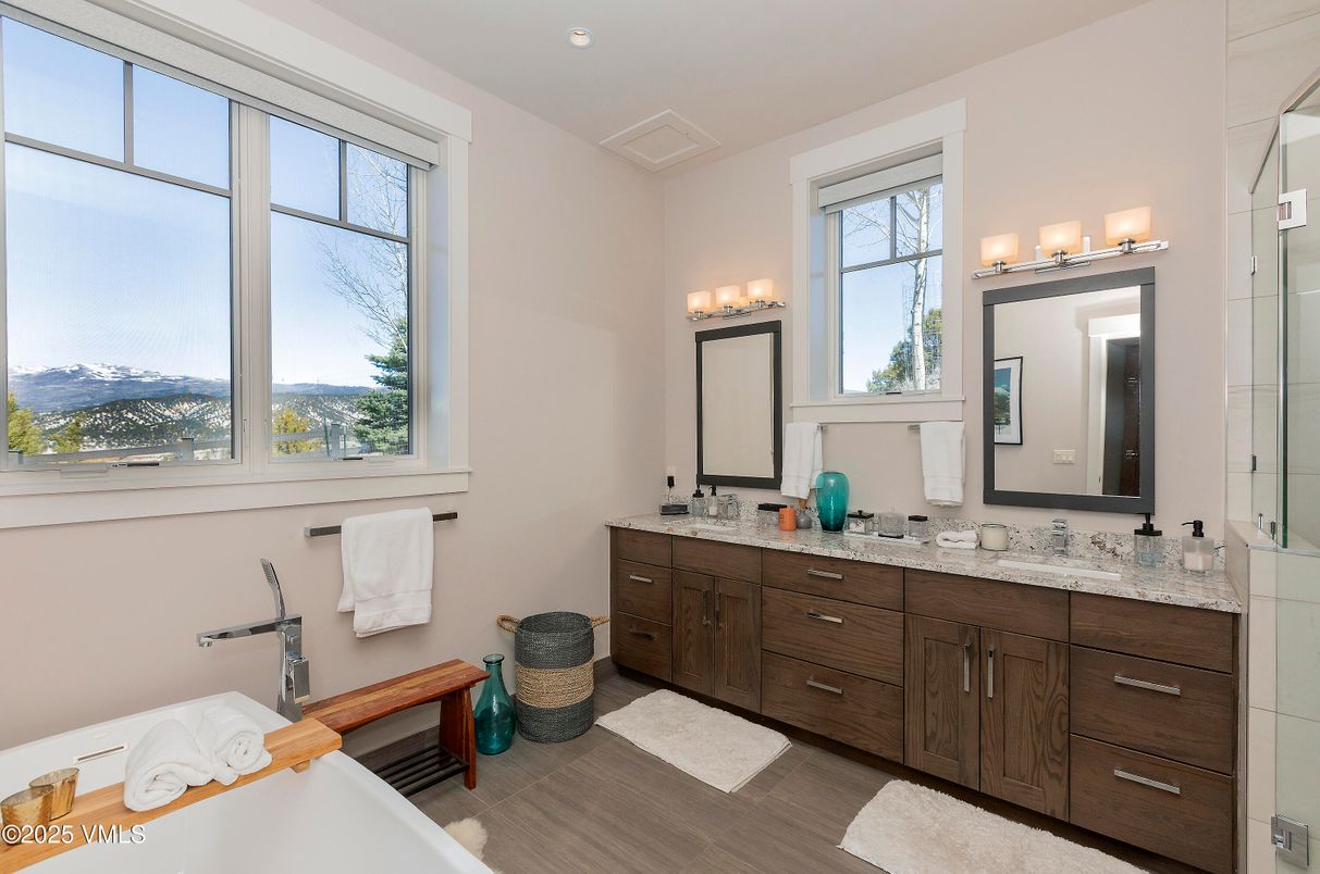 Bathroom, Dual Sink Vanities, Interior, Wood Texture Flooring