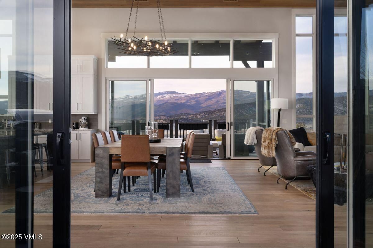 Chandelier, Dining room, Interior, Wood Texture Flooring