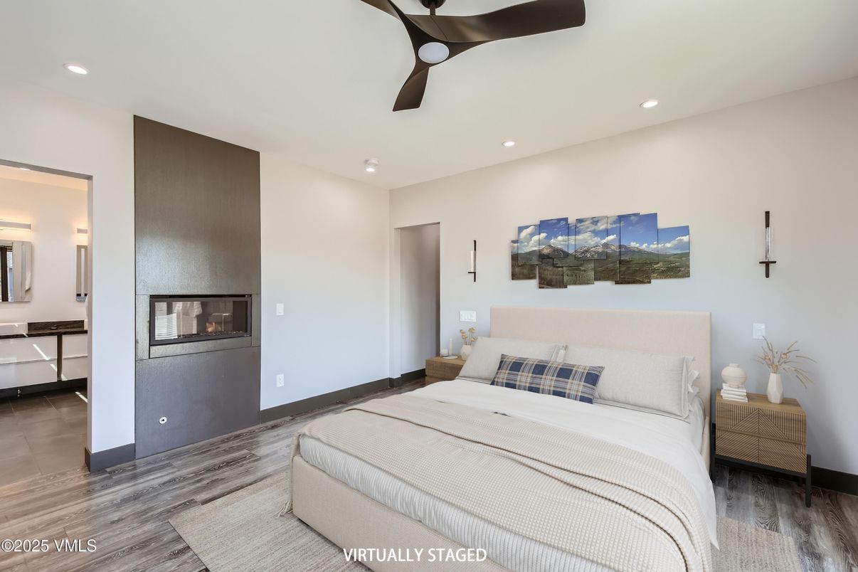 Bedroom, Interior, Recessed Lighting, Wood Texture Flooring