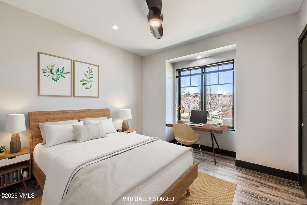 Bedroom, Home Office, Interior, Recessed Lighting, Wood Texture Flooring