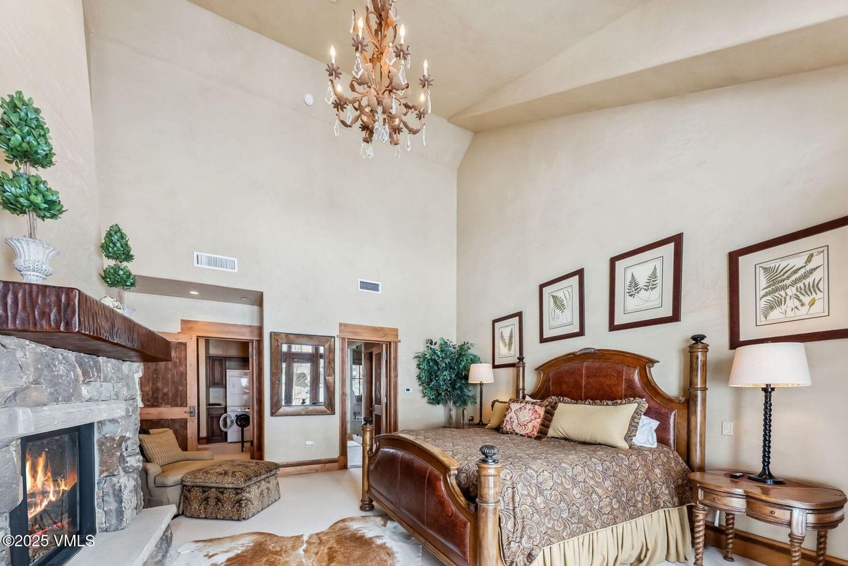 Bedroom, Chandelier, Fireplace, Interior, Recessed Lighting