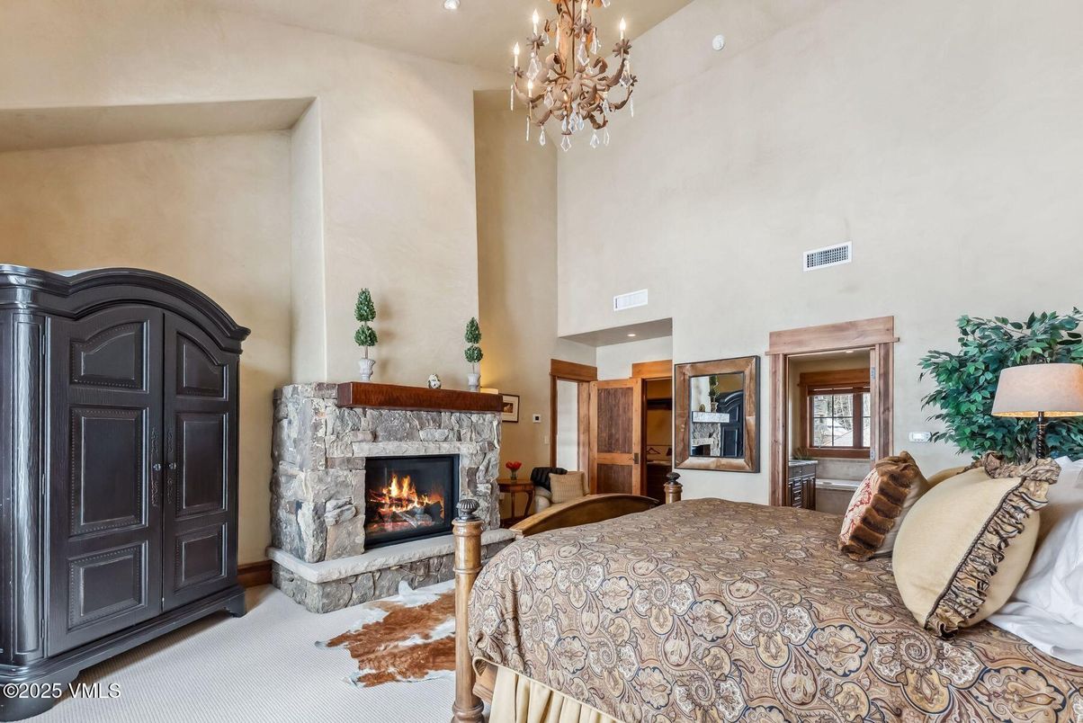 Bedroom, Chandelier, Fireplace, Interior, Recessed Lighting
