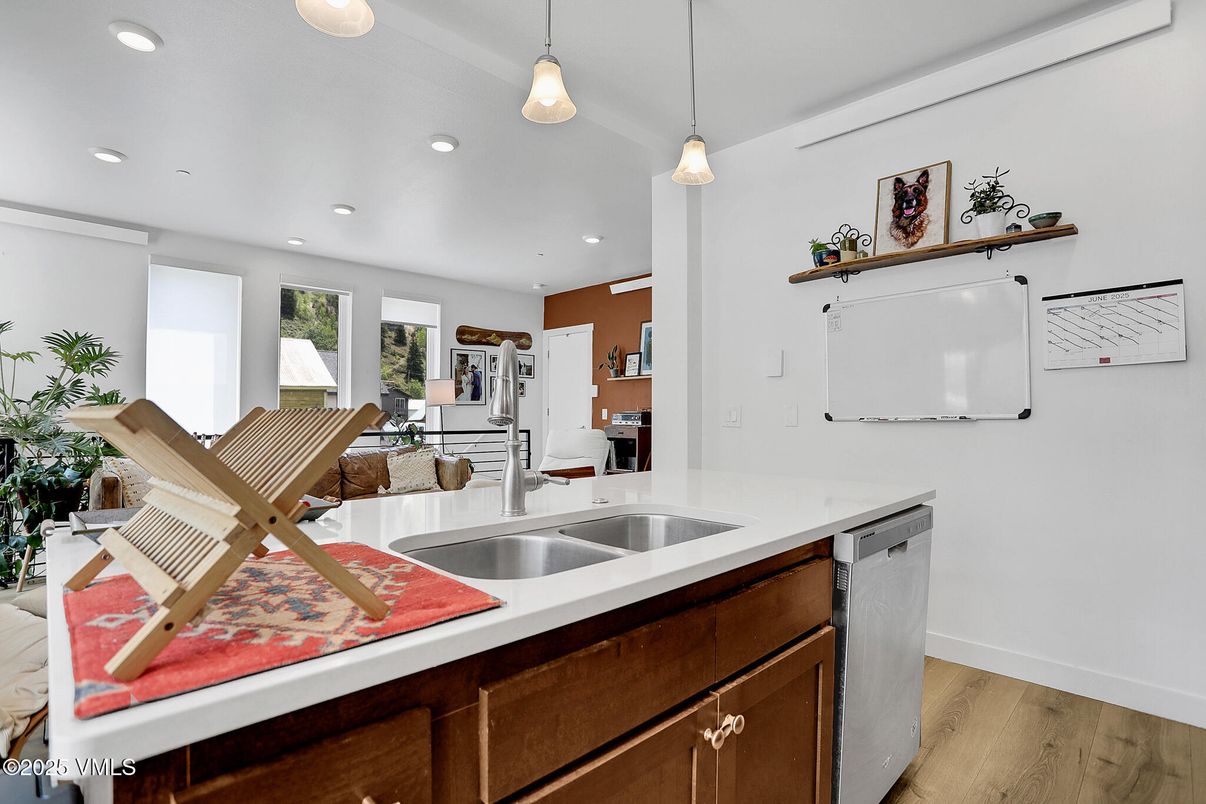 Interior, Kitchen, Pendant Lights, Recessed Lighting, Wood Texture Flooring