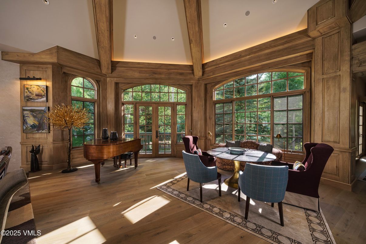 Interior, Piano, Recessed Lighting, Wooden Beams, Wood Texture Flooring, Wooden Walls