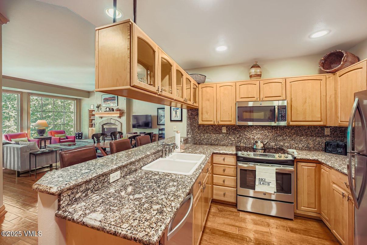 Interior, Kitchen, Living room, Recessed Lighting, Stainless Steel Appliances, Wood Texture Flooring