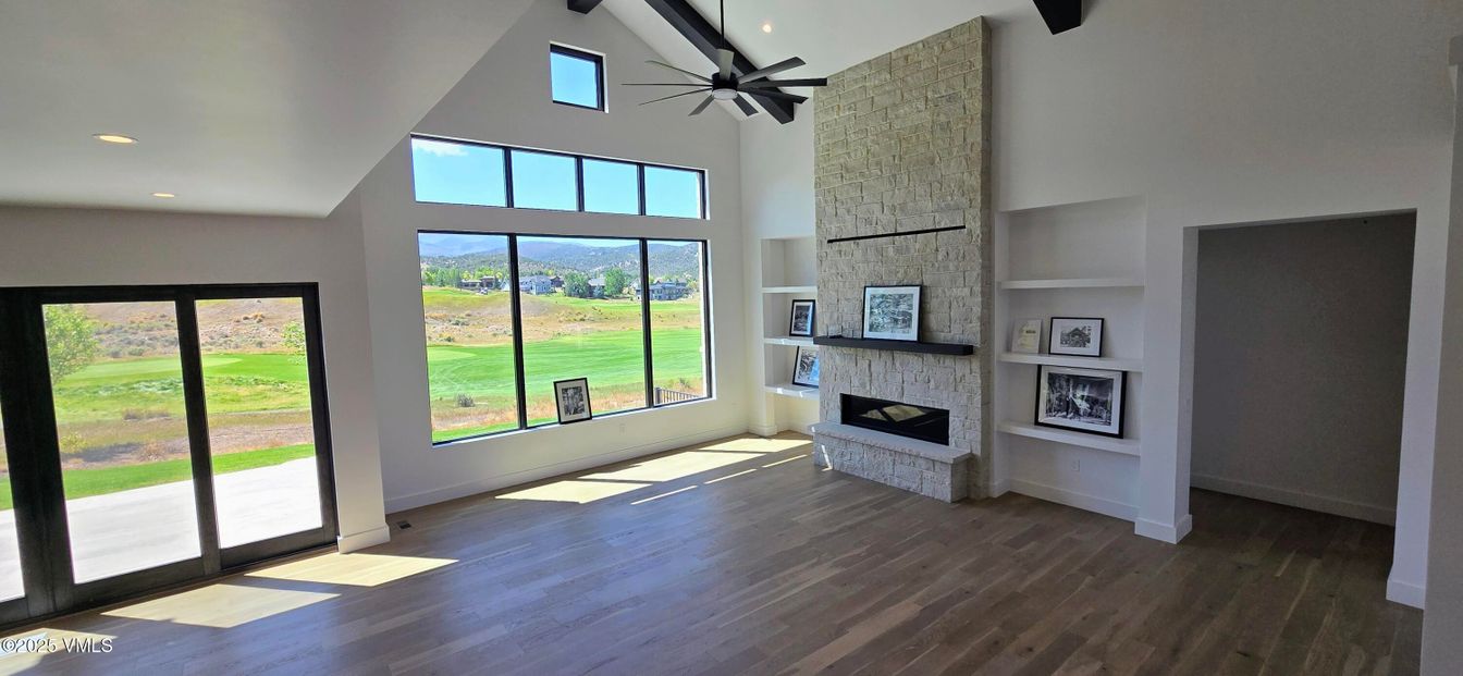 Fireplace, Interior, Recessed Lighting, Wood Texture Flooring