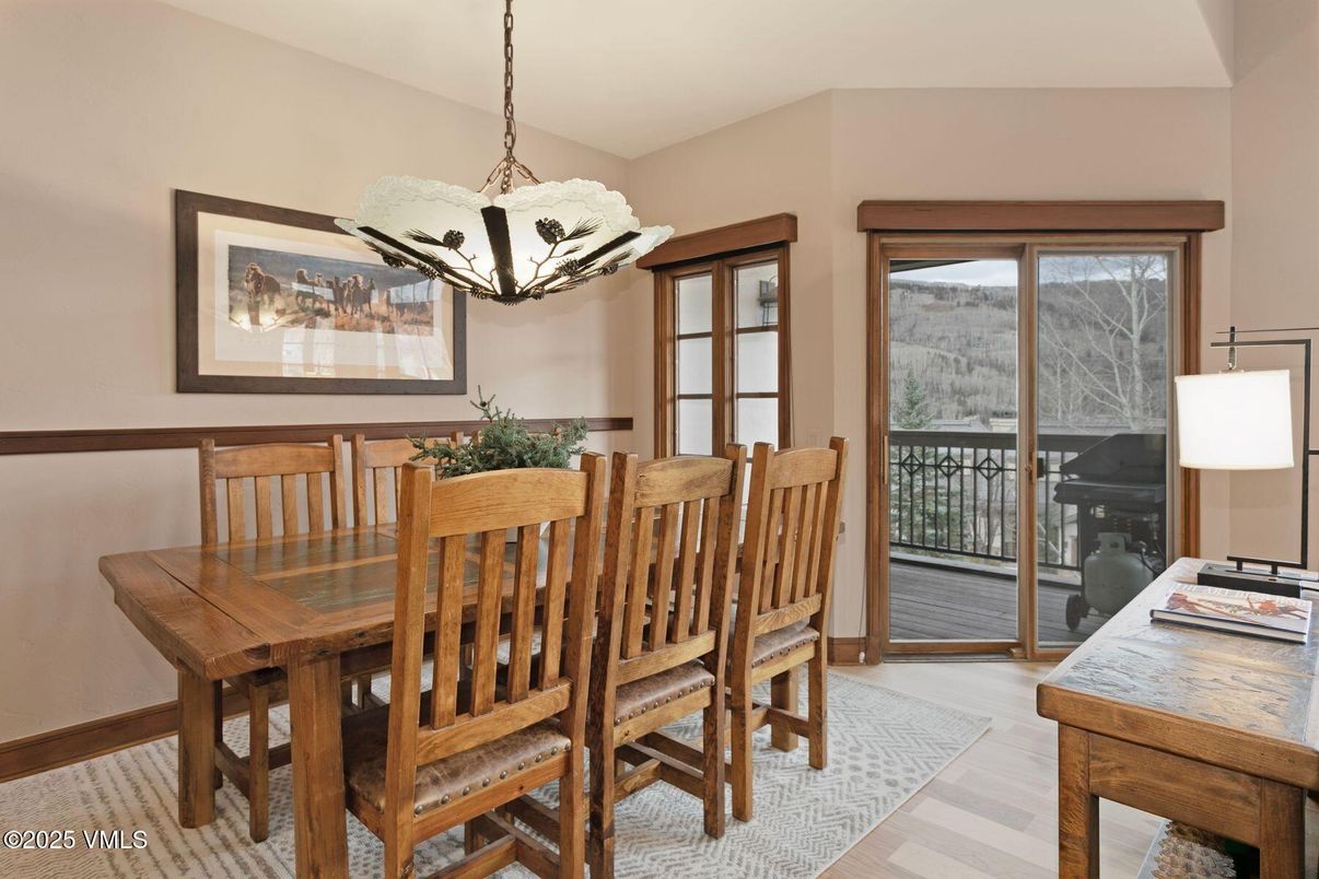 Dining room, Interior, Pendant Lights, Wood Texture Flooring