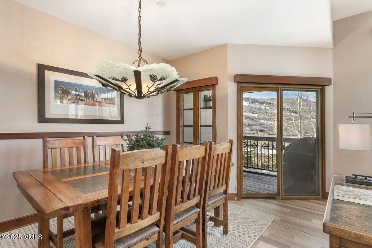 Dining room, Interior, Pendant Lights, Wood Texture Flooring