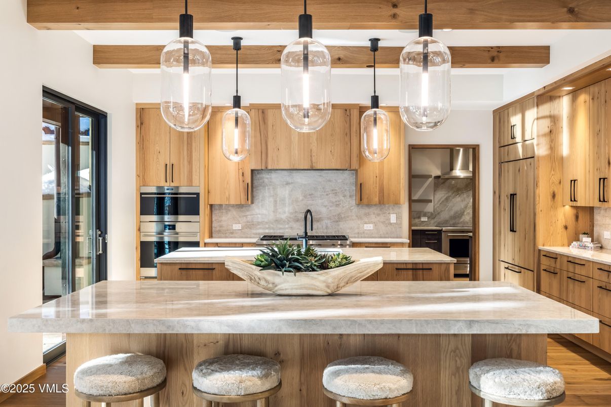 Interior, Kitchen, Pendant Lights, Stainless Steel Appliances, Wooden Beams