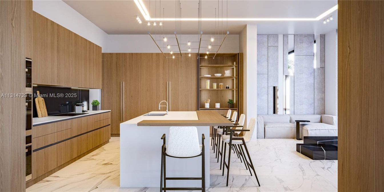 Interior, Kitchen, Marble, Pendant Lights, Recessed Lighting