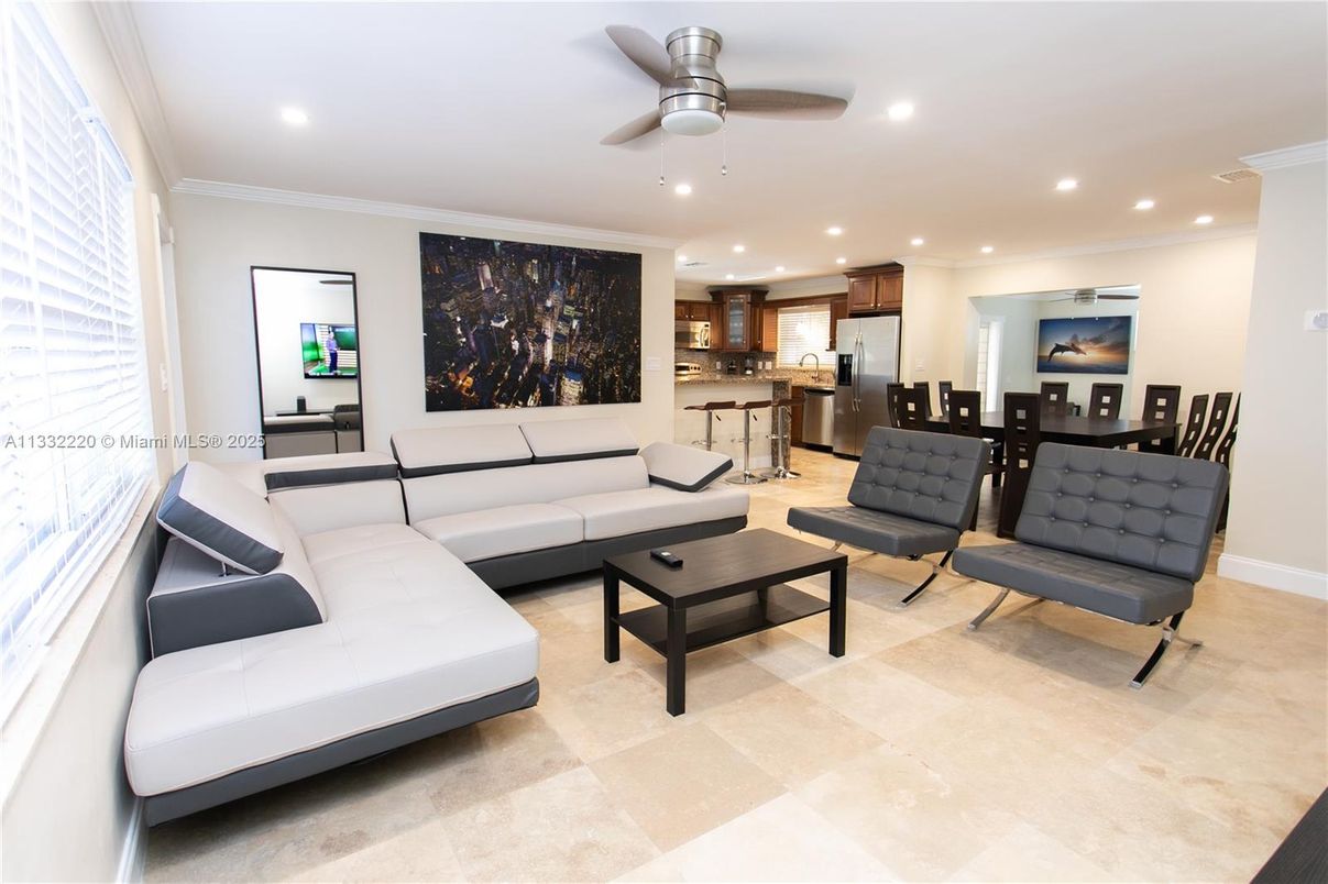 Dining room, Interior, Kitchen, Living room, Recessed Lighting, Stainless Steel Appliances