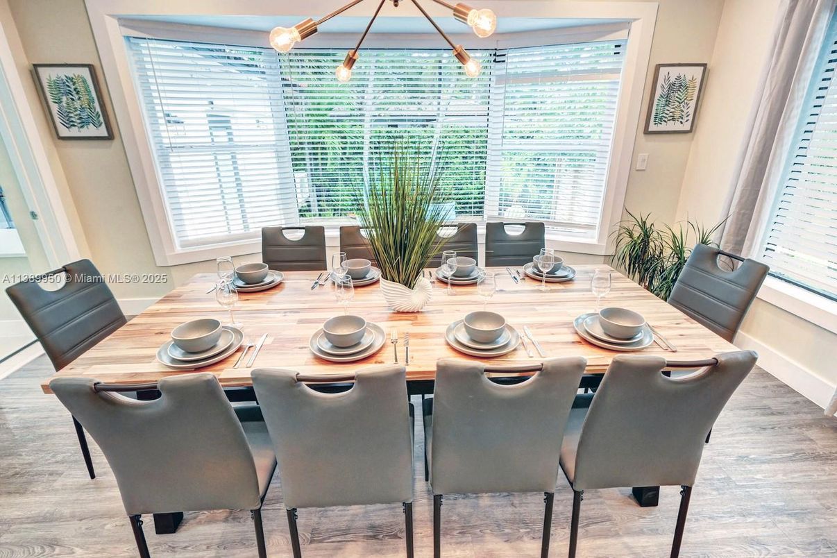 Dining room, Interior, Pendant Lights, Wood Texture Flooring