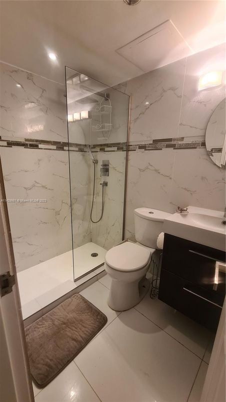 Bathroom, Glass Shower, Interior, Marble Walls, Recessed Lighting