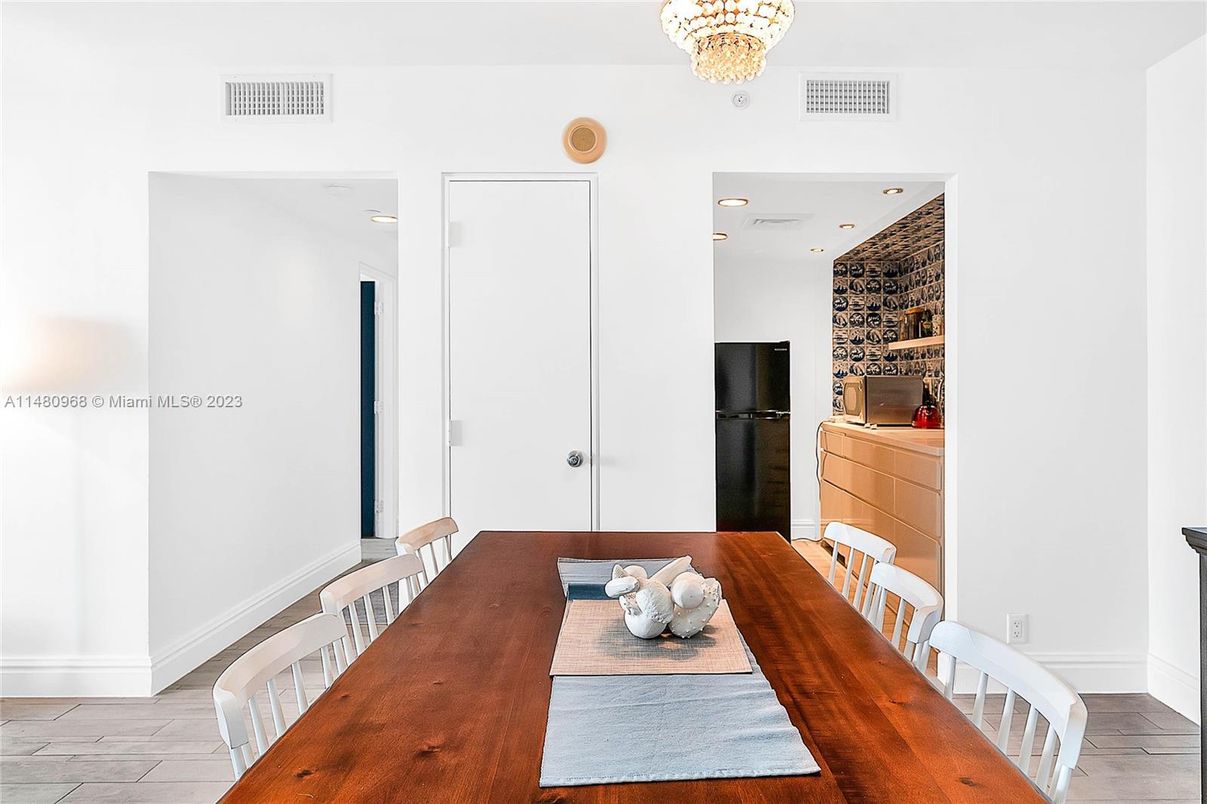 Chandelier, Dining room, Interior, Recessed Lighting, Wine Storage, Wood Texture Flooring