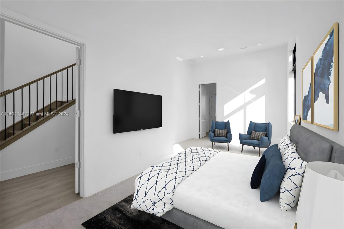 Bedroom, Interior, Recessed Lighting, Wood Texture Flooring