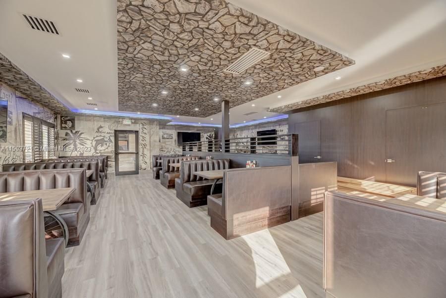 Interior, Recessed Lighting, Stone Walls, Wood Texture Flooring