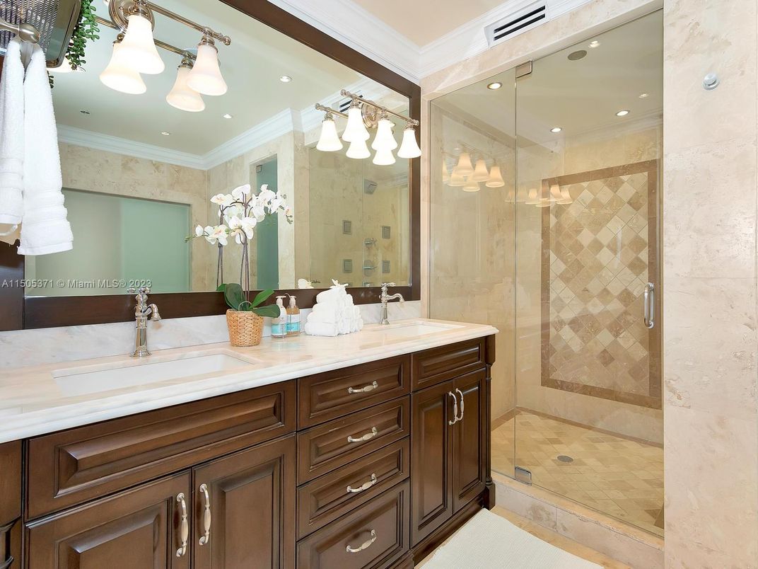 Bathroom, Dual Sink Vanities, Glass Shower, Interior, Recessed Lighting