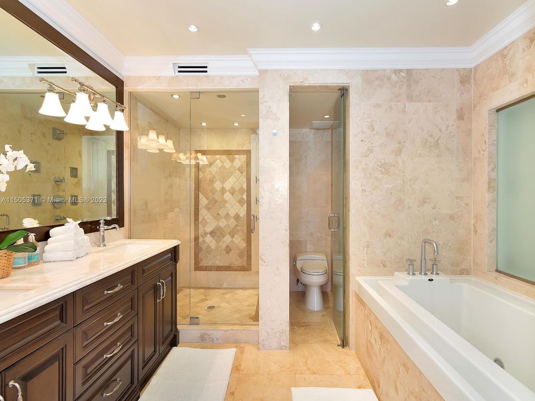 Bathroom, Dual Sink Vanities, Glass Shower, Interior, Recessed Lighting