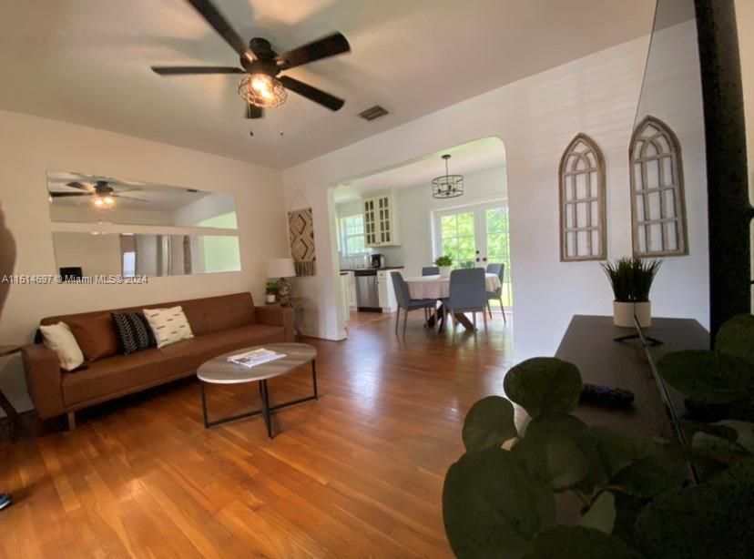 Dining room, Interior, Living room, Pendant Lights, Wood Texture Flooring