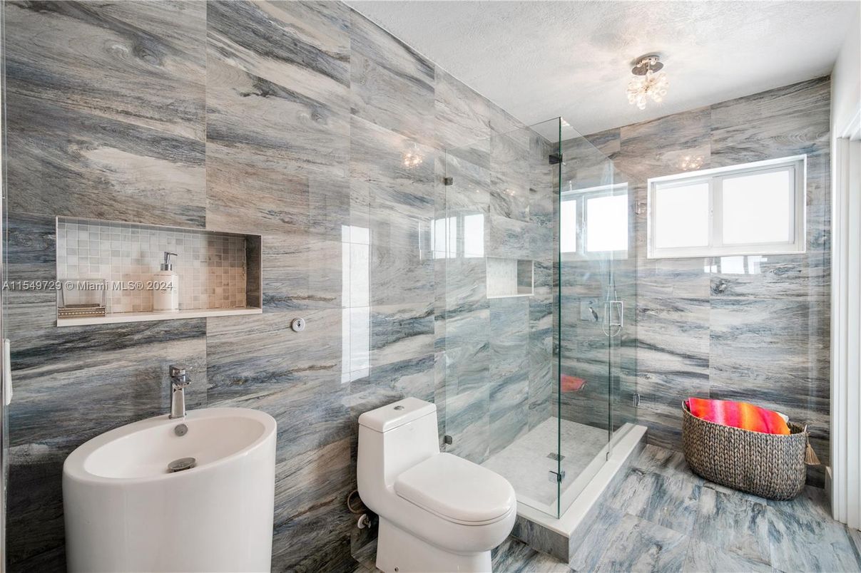 Bathroom, Glass Shower, Interior, Marble Walls