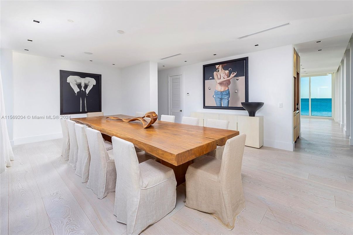 Dining room, Interior, Recessed Lighting, Water, Wood Texture Flooring