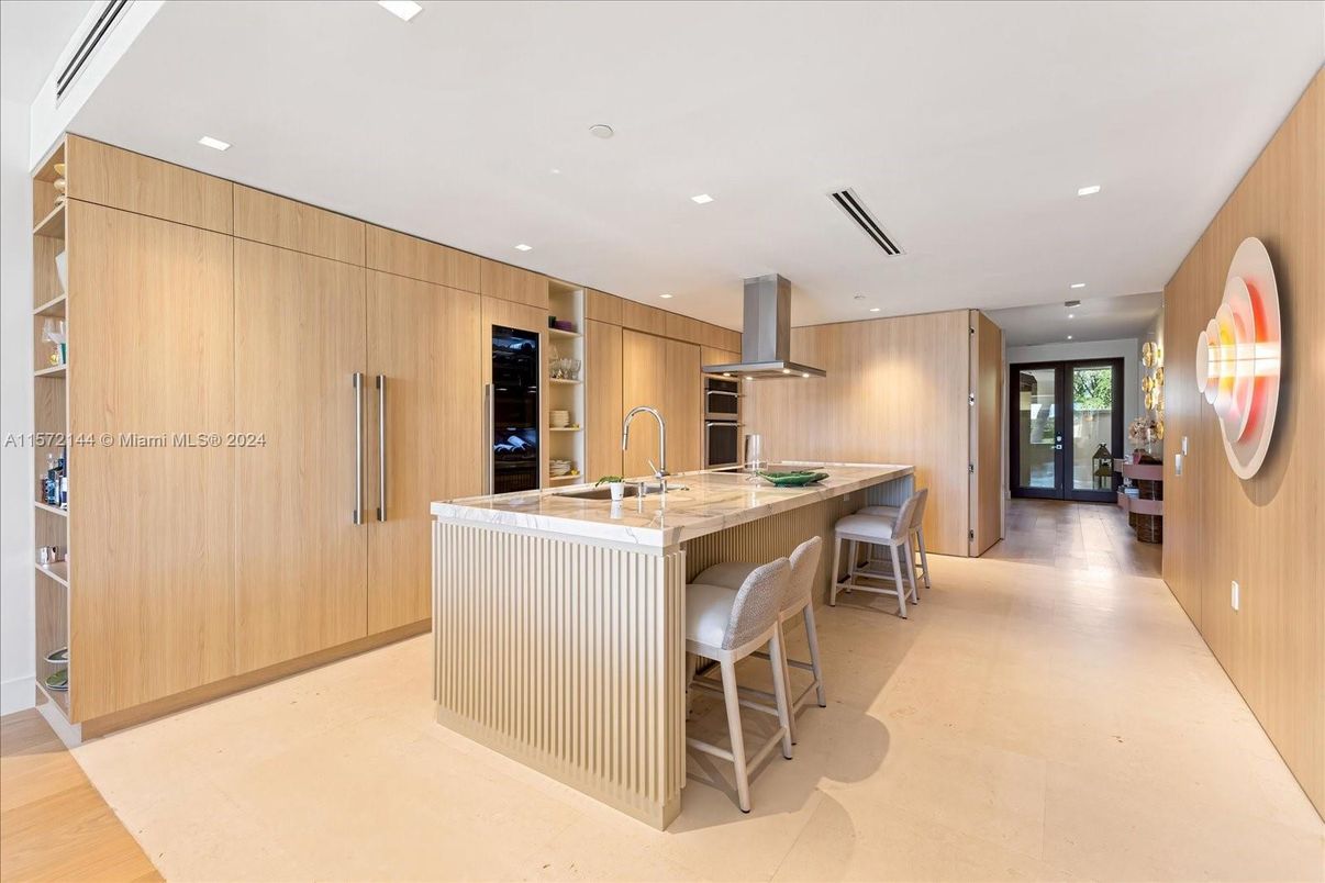 Interior, Kitchen, Recessed Lighting, Stainless Steel Appliances, Wooden Walls