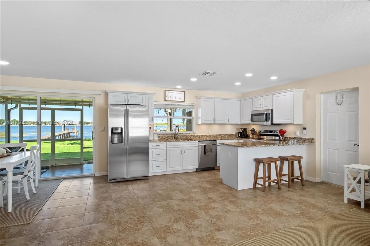 Dining room, Interior, Kitchen, Recessed Lighting, Stainless Steel Appliances, Water