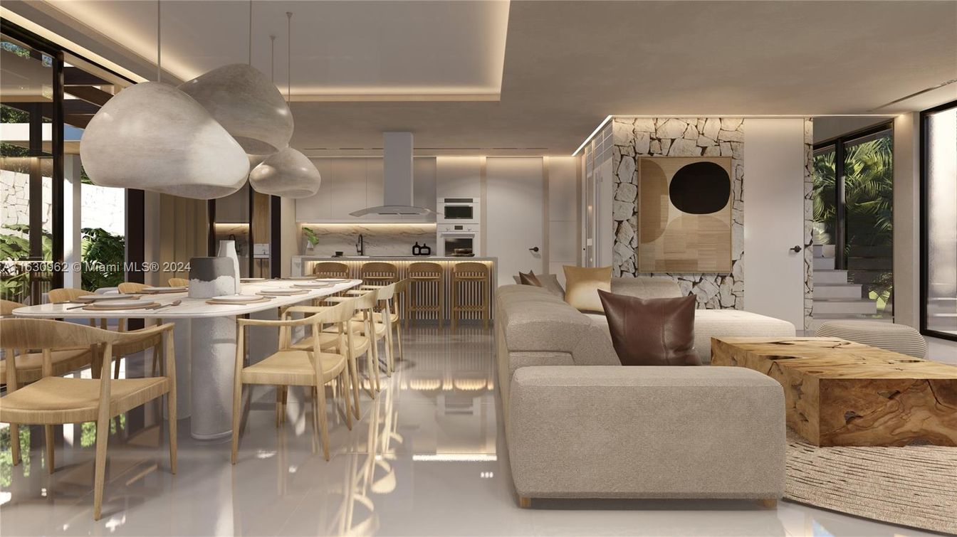 Dining room, Interior, Kitchen, Living room, Pendant Lights, Stainless Steel Appliances