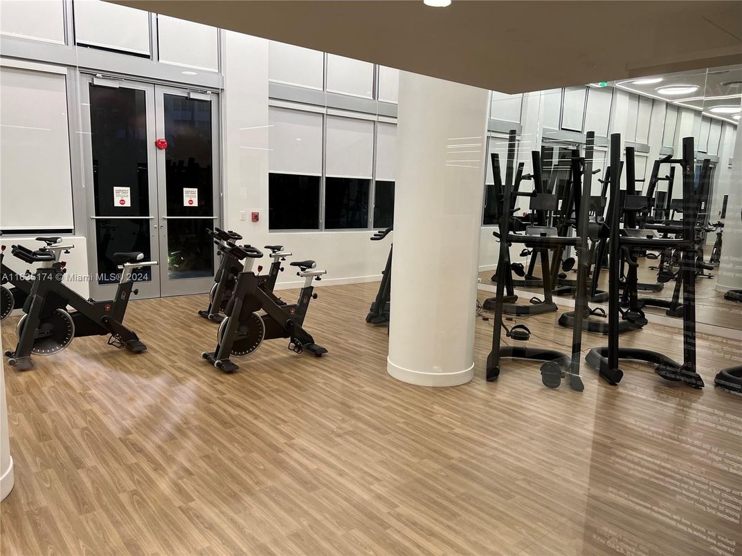 Fitness Equipment, Gym, Interior, Wood Texture Flooring