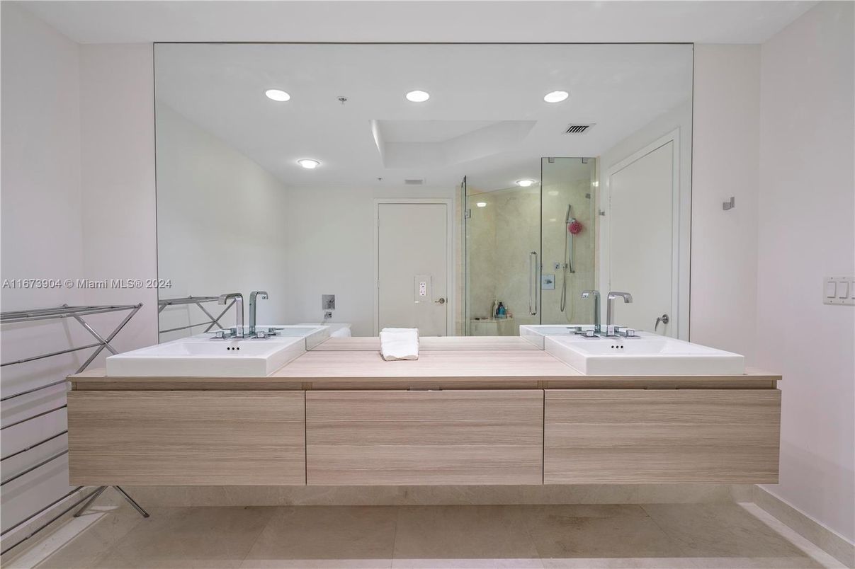 Bathroom, Dual Sink Vanities, Glass Shower, Interior, Recessed Lighting