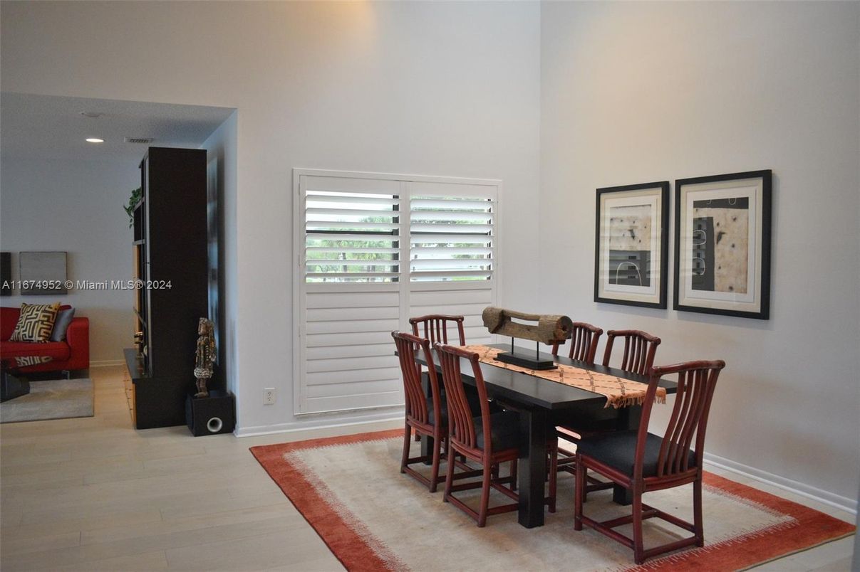 Dining room, Interior, Recessed Lighting, Wood Texture Flooring