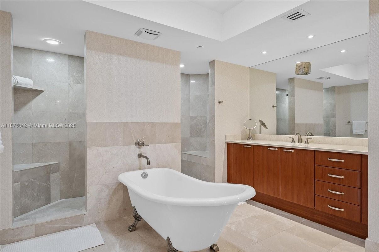Bathroom, Dual Sink Vanities, Free Standing Baths, Interior, Recessed Lighting