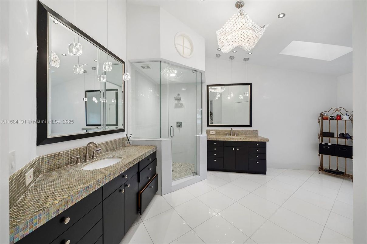 Bathroom, Dual Sink Vanities, Glass Shower, Interior, Recessed Lighting