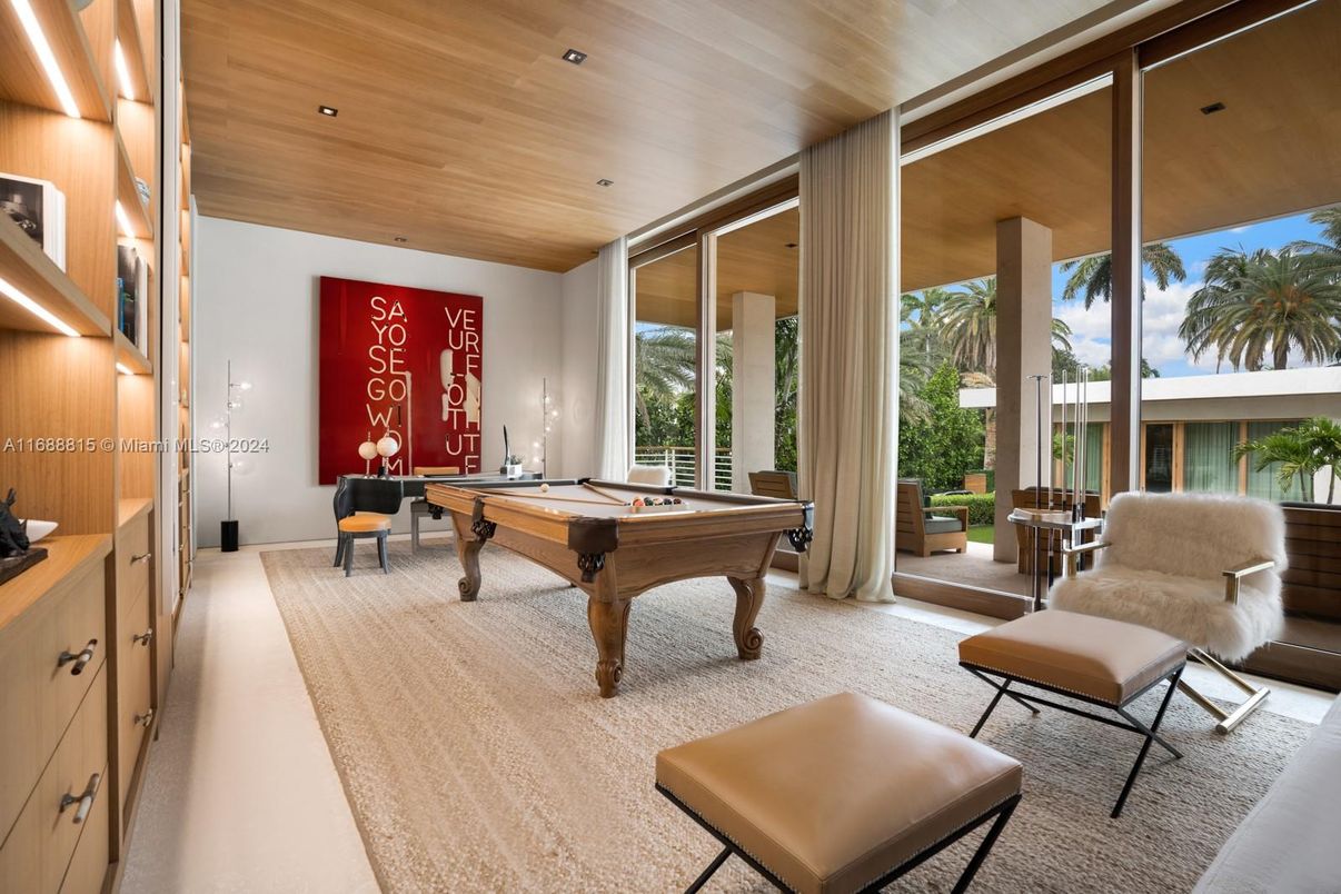 Billiard Table, Game Room, Interior, Recessed Lighting, Wooden Ceilings