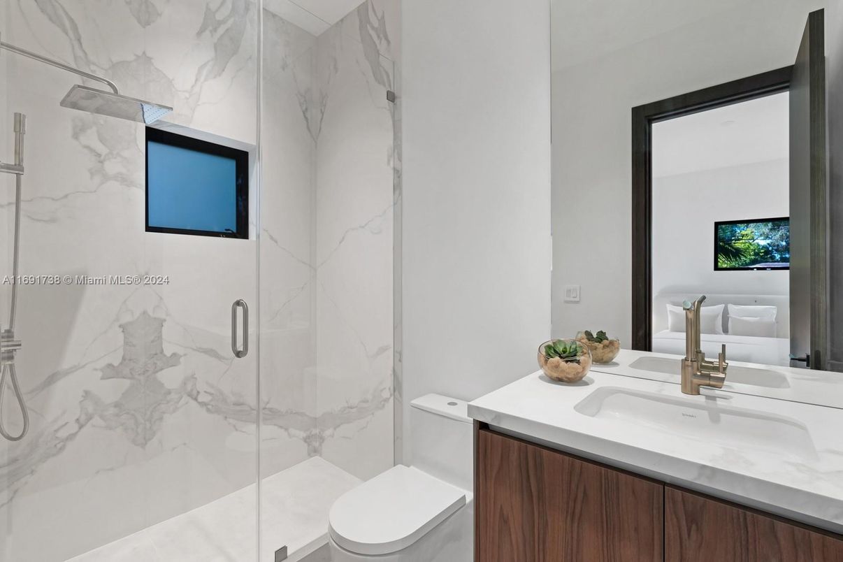 Bathroom, Glass Shower, Interior, Marble Walls