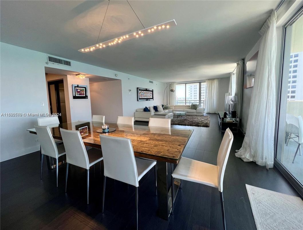 Dining room, Interior, Living room, Pendant Lights, Wood Texture Flooring