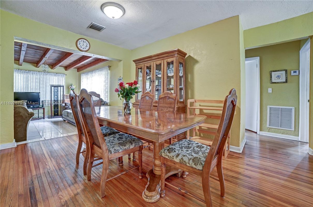 Dining room, Interior, Wooden Beams, Wood Texture Flooring
