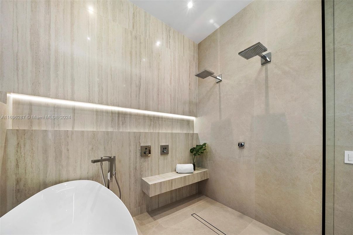 Bathroom, Free Standing Baths, Glass Shower, Interior, Recessed Lighting