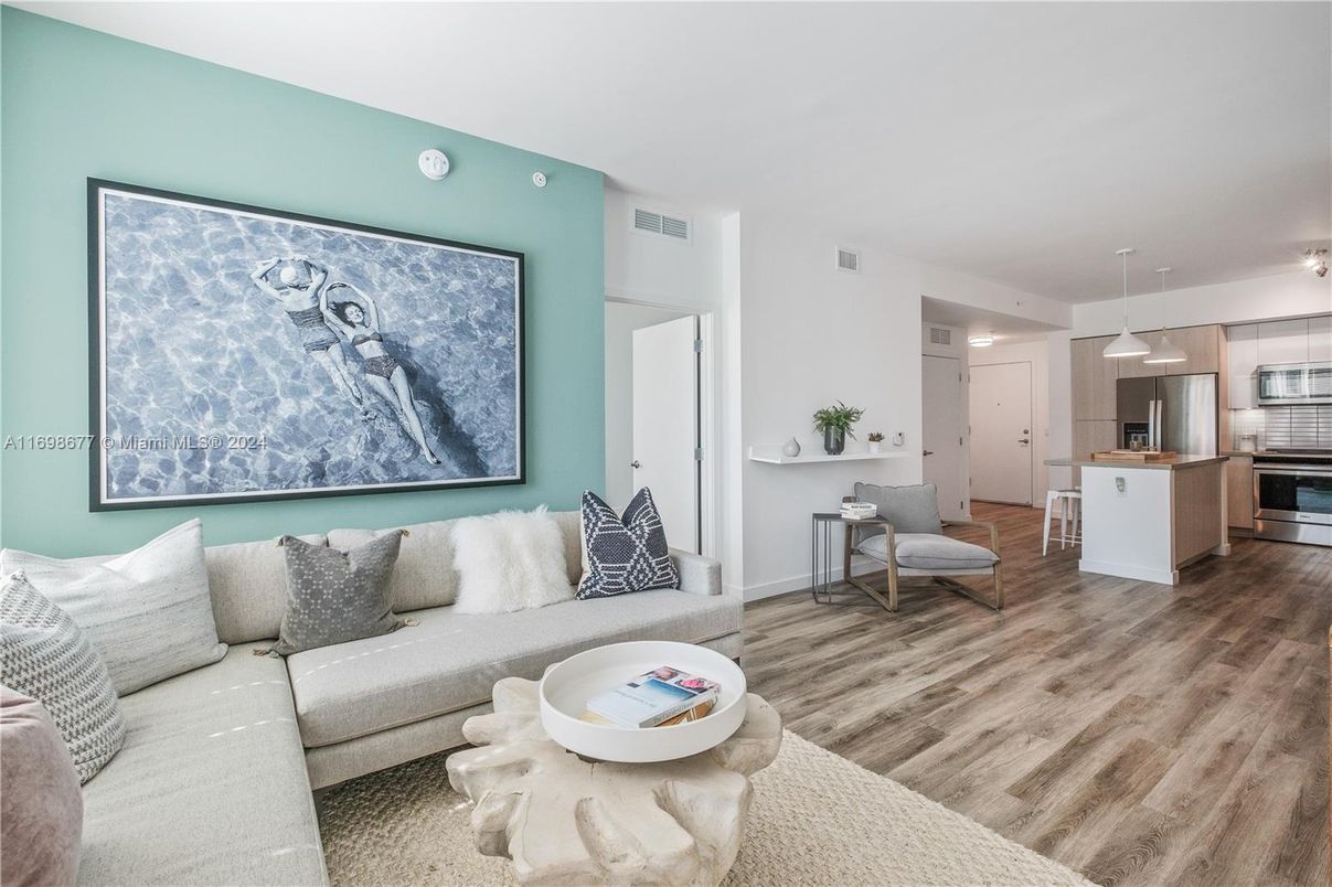 Interior, Kitchen, Living room, Pendant Lights, Stainless Steel Appliances, Wood Texture Flooring