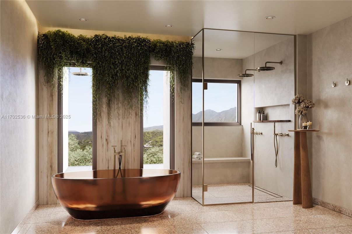 Bathroom, Free Standing Baths, Glass Shower, Interior, Recessed Lighting