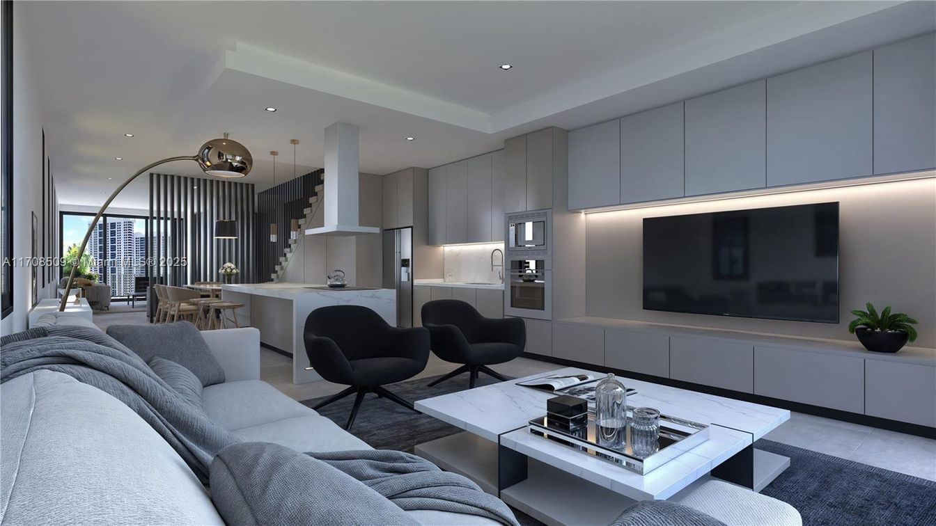 Dining room, Interior, Kitchen, Living room, Pendant Lights, Recessed Lighting, Stainless Steel Appliances