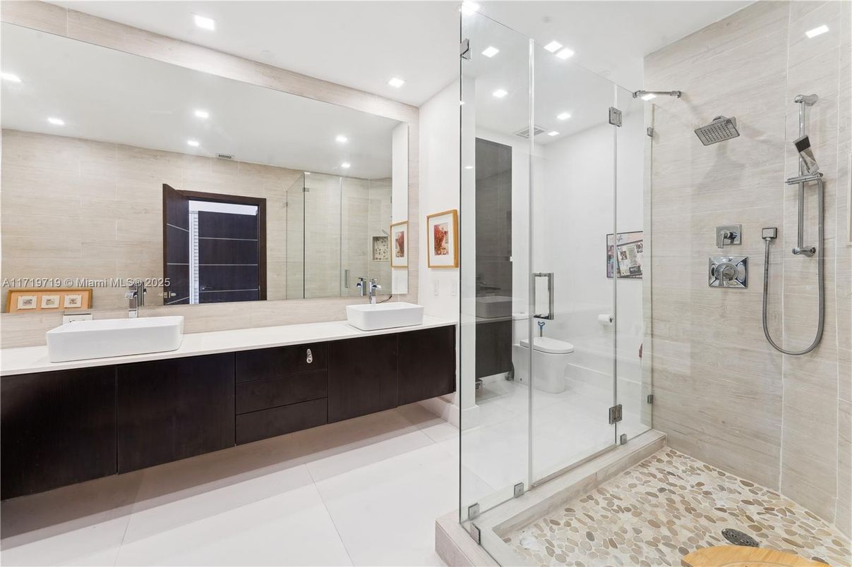 Bathroom, Dual Sink Vanities, Glass Shower, Interior, Recessed Lighting