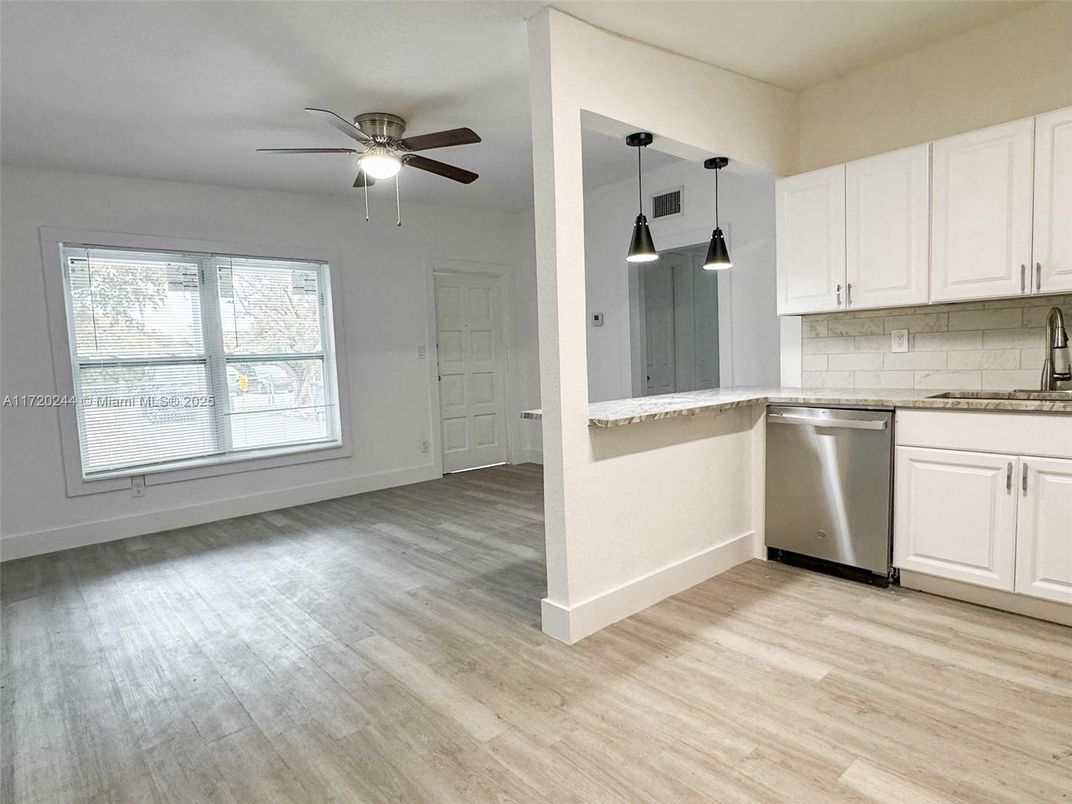 Interior, Kitchen, Pendant Lights, Stainless Steel Appliances, Wood Texture Flooring